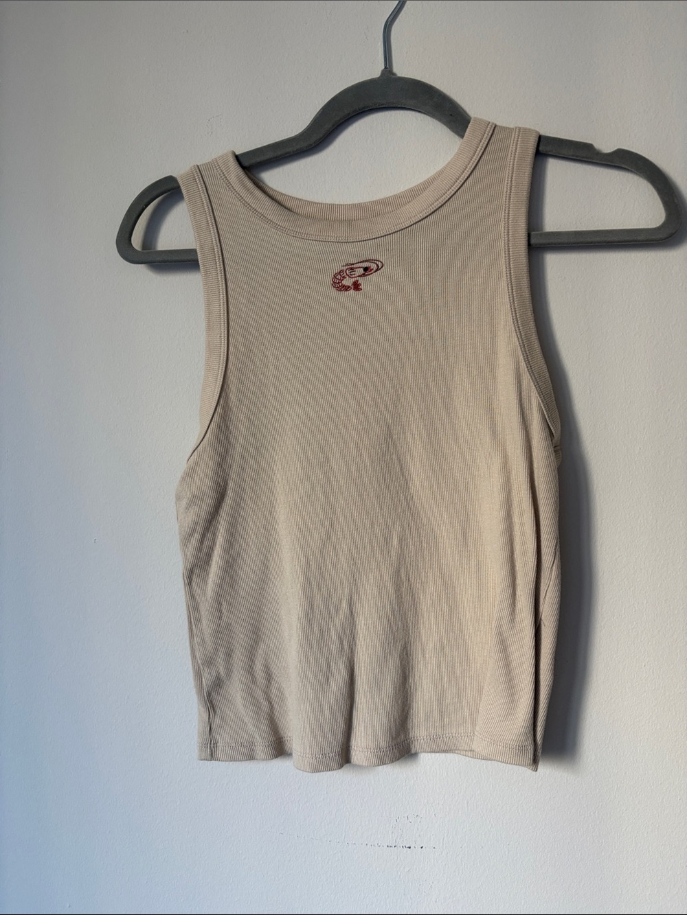 a new day Tan Cropped Ribbed Tank Top with Shrimp Accent